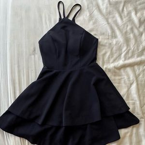 halter mesh side a-line flare mini short homecoming formals navy dress juniors